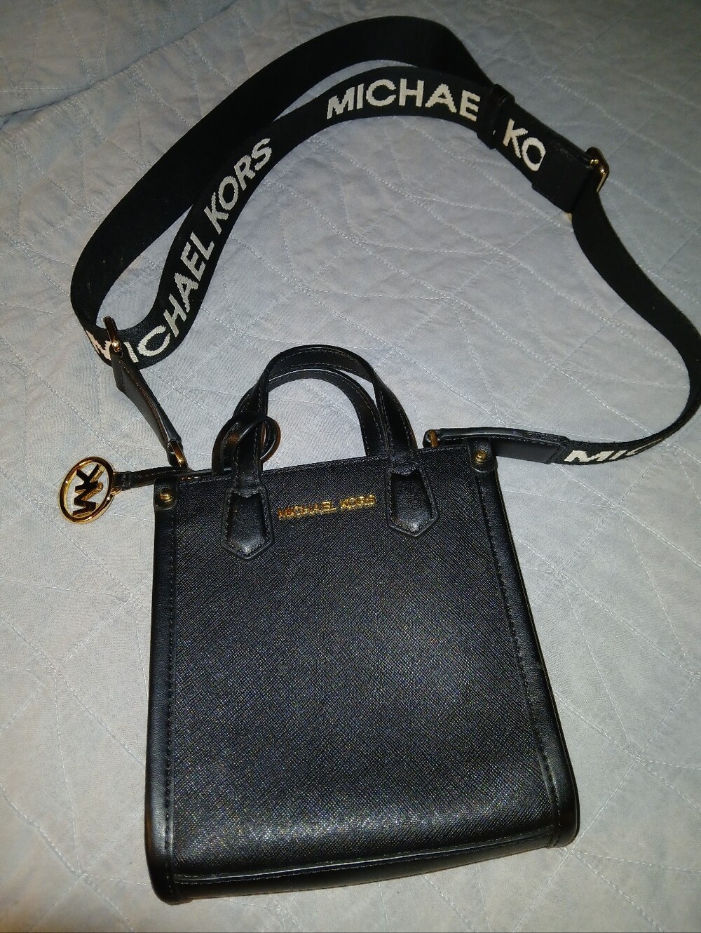 Michael Kors Black Saffiano Leather Logo Strap Crossbody Bag